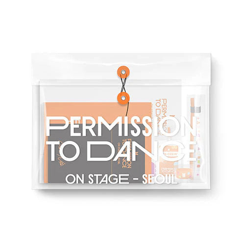 Product packaging for BTS with 'Permission to Dance On Stage: Seoul' text on a white background
