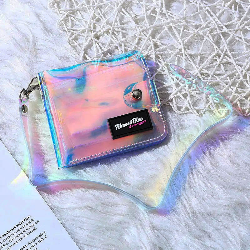 Clear Holographic Jelly Wallet with Lanyard Strap