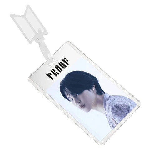 Card holder with a BTS Jimin portrait and 'PROOF' text on a white background