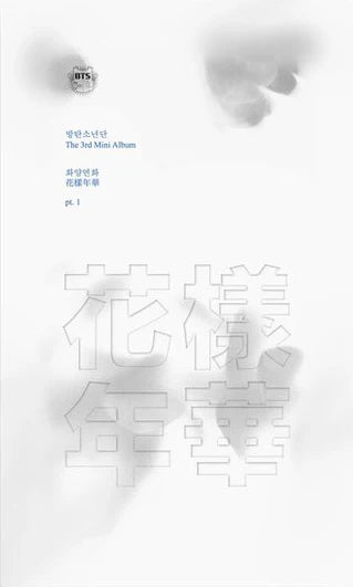 Album cover with text and BTS logo on a light gray background