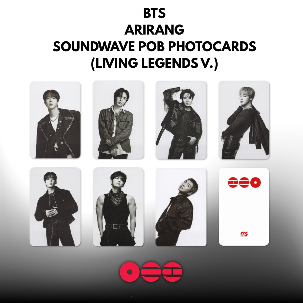 BTS Arirang Soundwave POB Photocards featuring members in various poses on a white background.