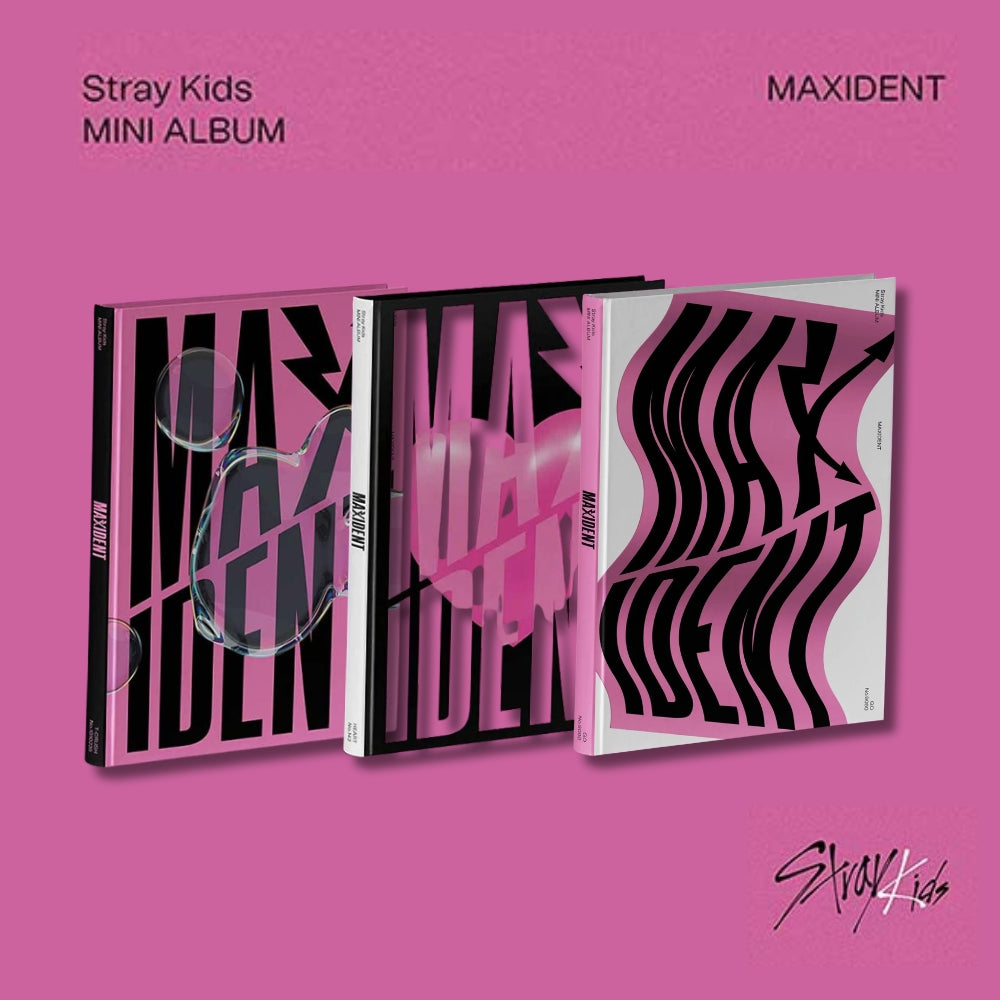 Stray Kids mini album 'MAXIDENT' on a pink background