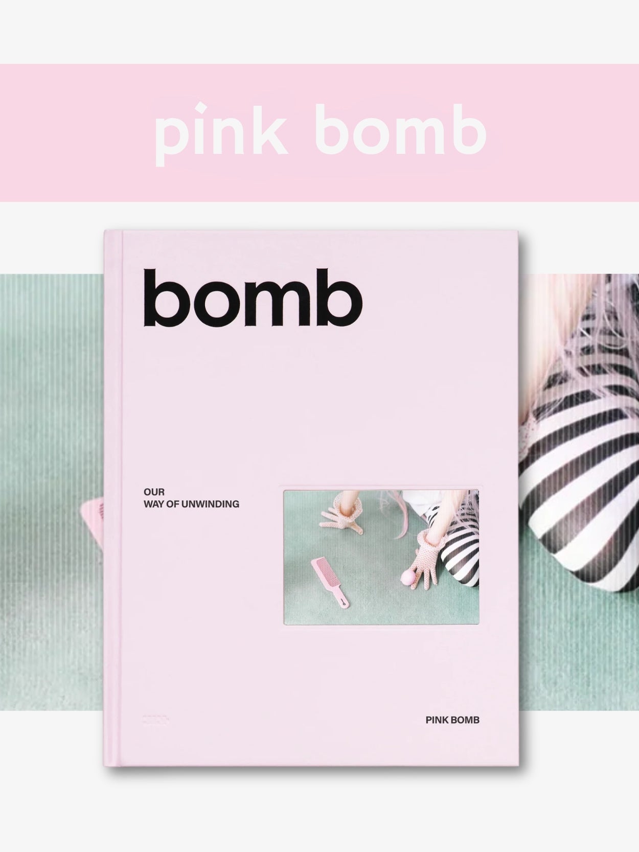 Pink Illit album titled 'bomb' with a cover image of people on a green background