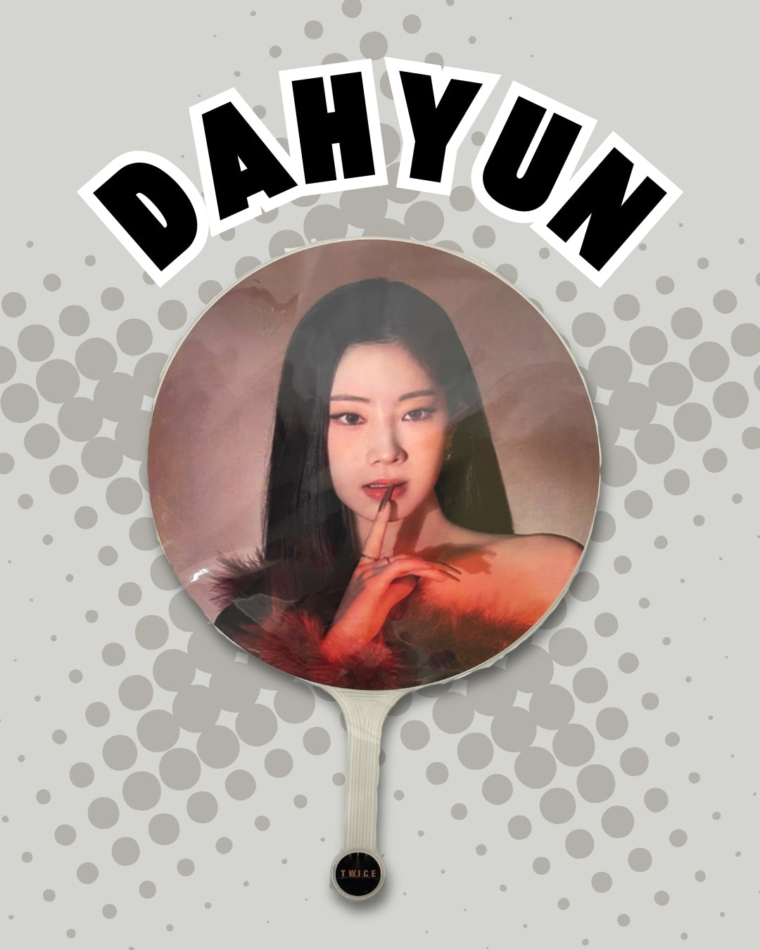 Handheld concert decorative picket with a portrait of a person and the name 'DAHYUN' displayed.