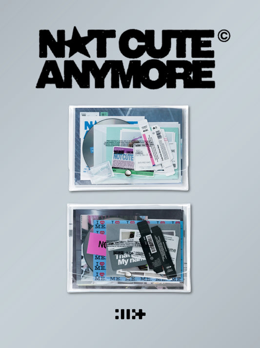 Two album artworks with text and graphics on a gray background, featuring the title 'Not Cute Anymore' by k-pop girl group Illit