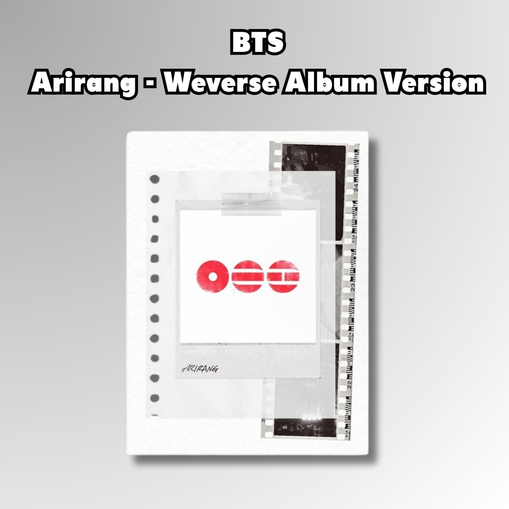 BTS Arirang album cover with 'Weverse Album Version' text on a gray background