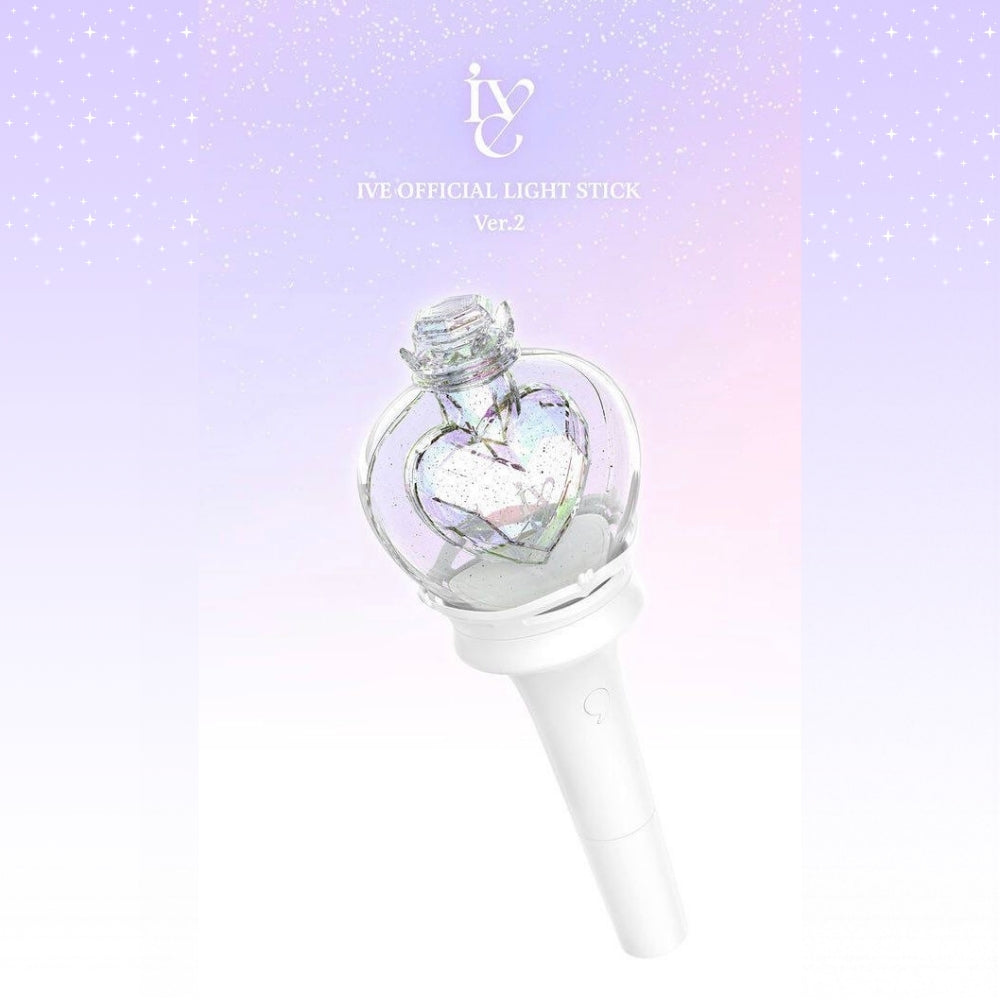 Light stick for k-pop girl group IVE with heart design on a pastel gradient background