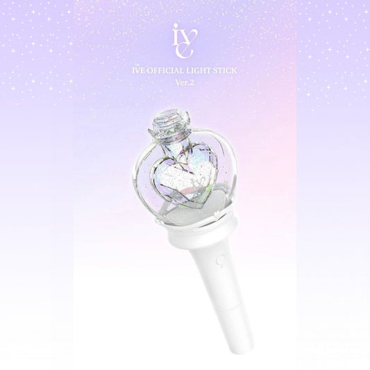 Light stick for k-pop girl group IVE with heart design on a pastel gradient background