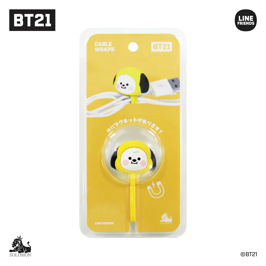 BTS BT21 cable wrap packaging with a Chimmy character design on an white background