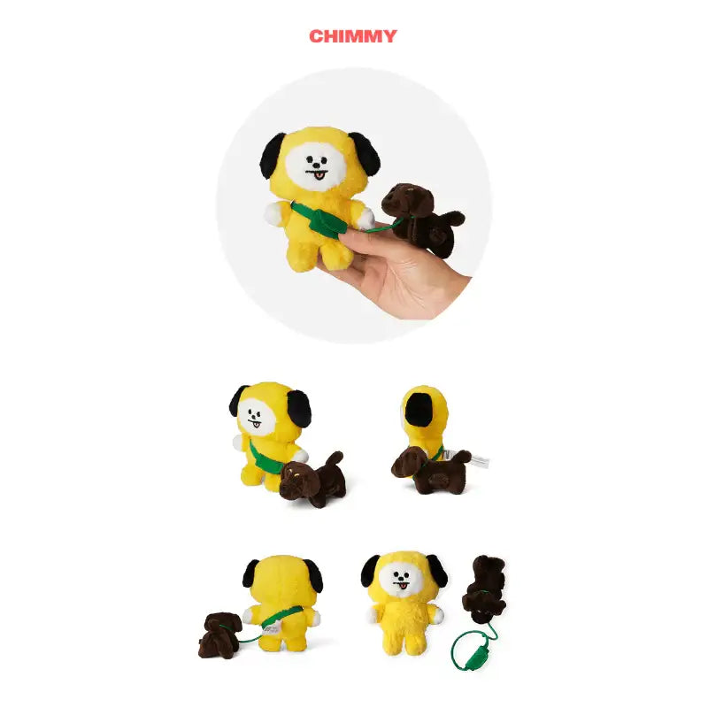 BTS BT21 Chimmy plush toys with a dog from all angles on a white background