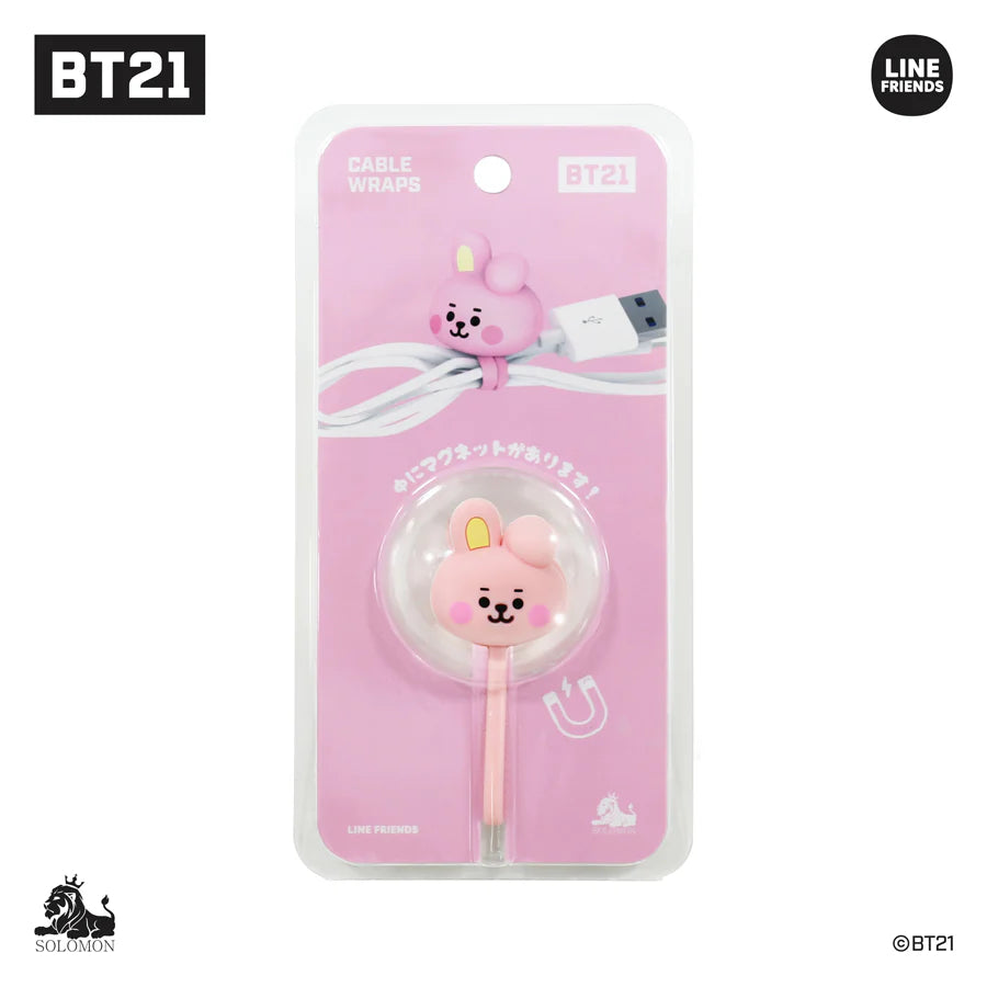 BTS BT21 cable wrap packaging with a Cooky character design on an white background