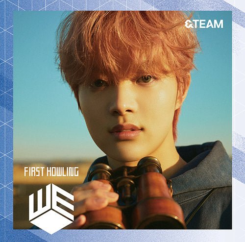 &Team member EJ with red hair holding binoculars against a blue sky for First Howling album CD