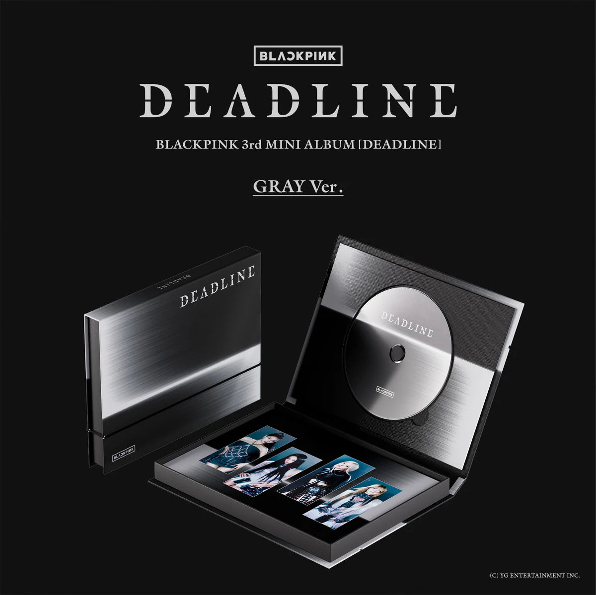 BlackPink 3rd mini album 'Deadline' packaging on a black background