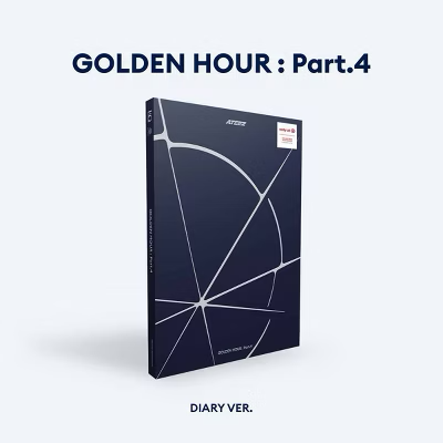 ATEEZ album titled 'GOLDEN HOUR : Part.4' with geometric design on a white background