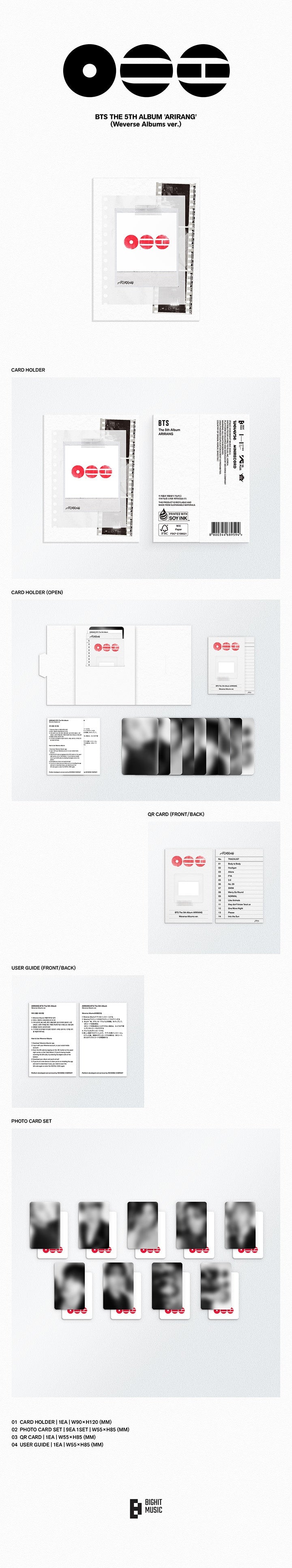 BTS Arirang album cover with 'Weverse Album Version' inclusions