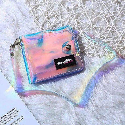 Clear Holographic Jelly Wallet with Lanyard Strap