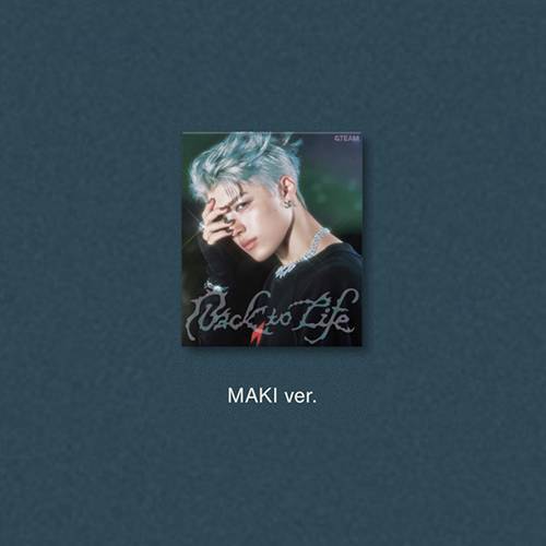 &Team Back to Life Album cover with member Maki with blue hair and text 'Back to Life' on a dark background