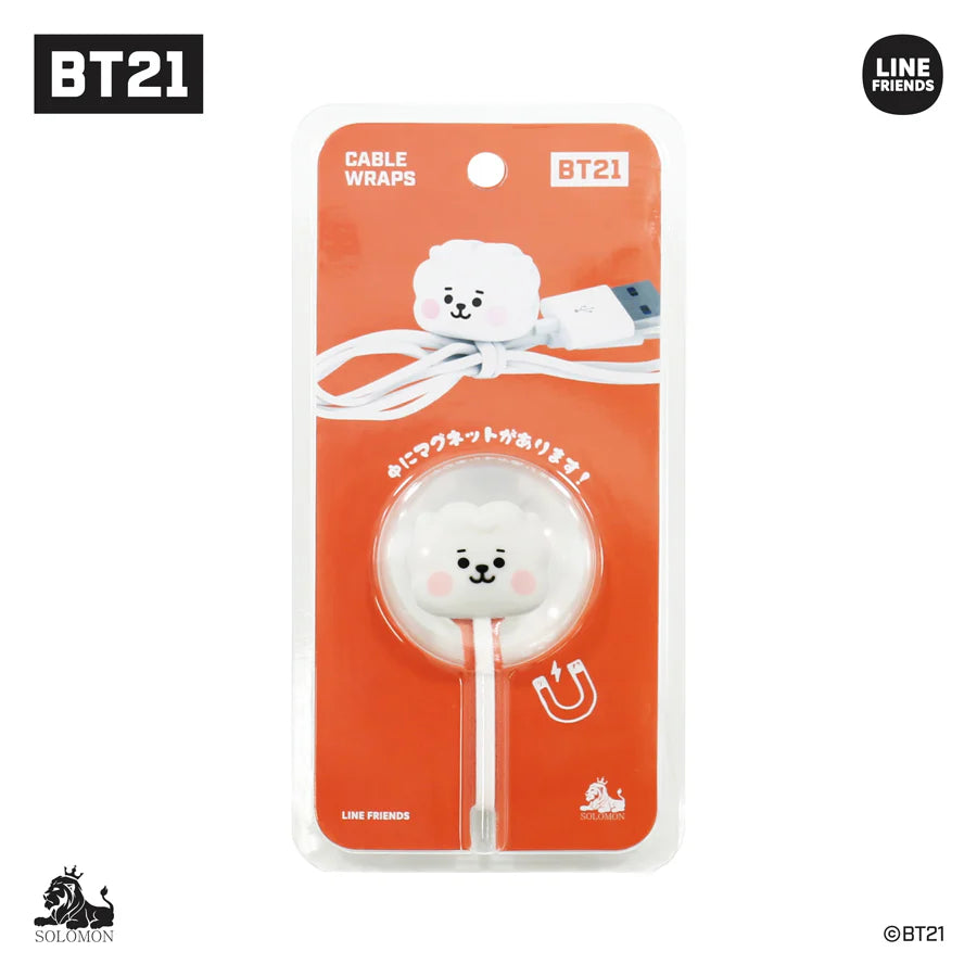 BTS BT21 cable wrap packaging with a RJ character design on an white background