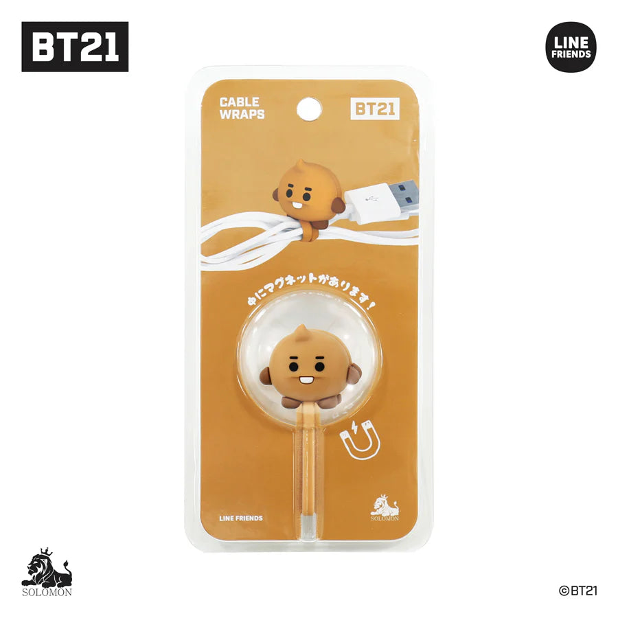 BTS BT21 cable wrap packaging with a Shooky character design on an white background