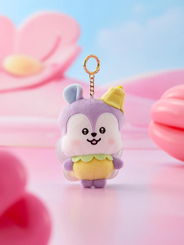 BTS BT21 Mang plush keychain with spring fairy cartoon character on a soft pink and blue background