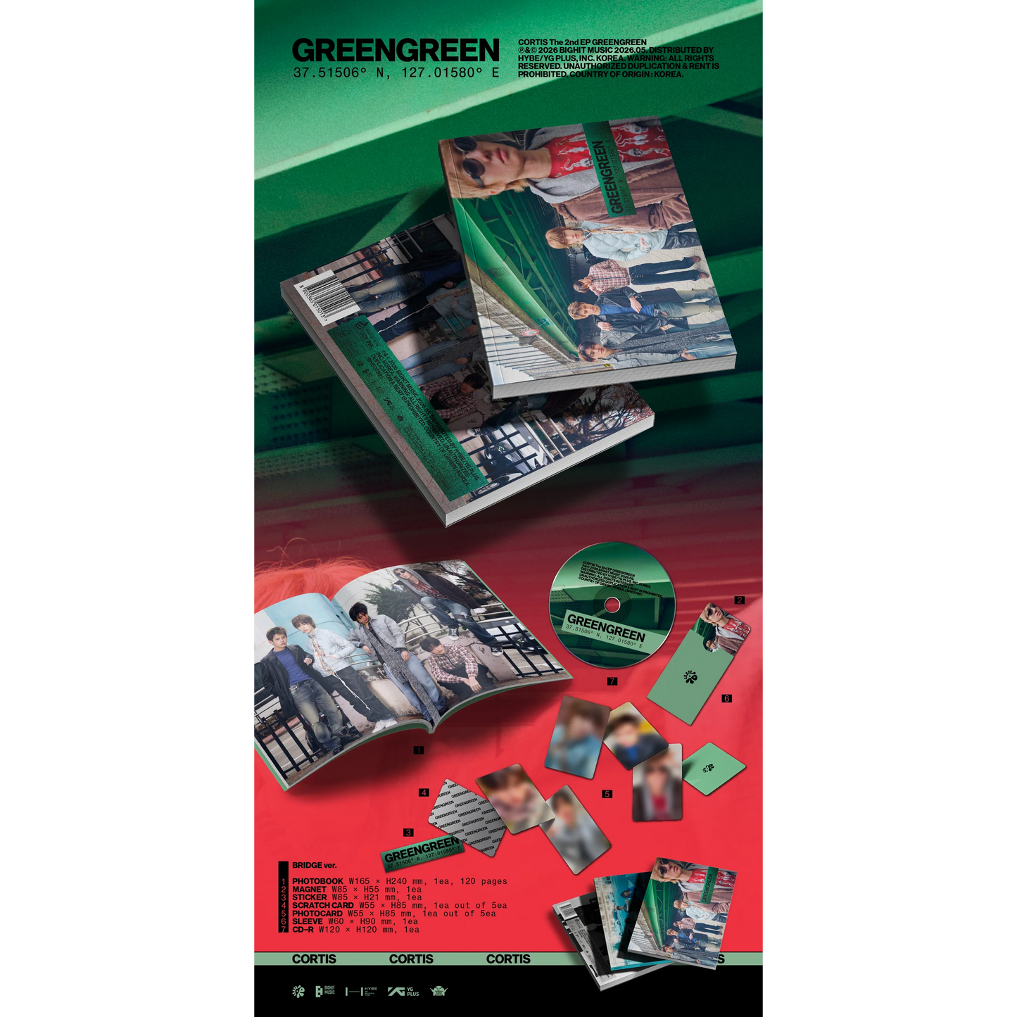 Music album with photos and a CD on a red and green background