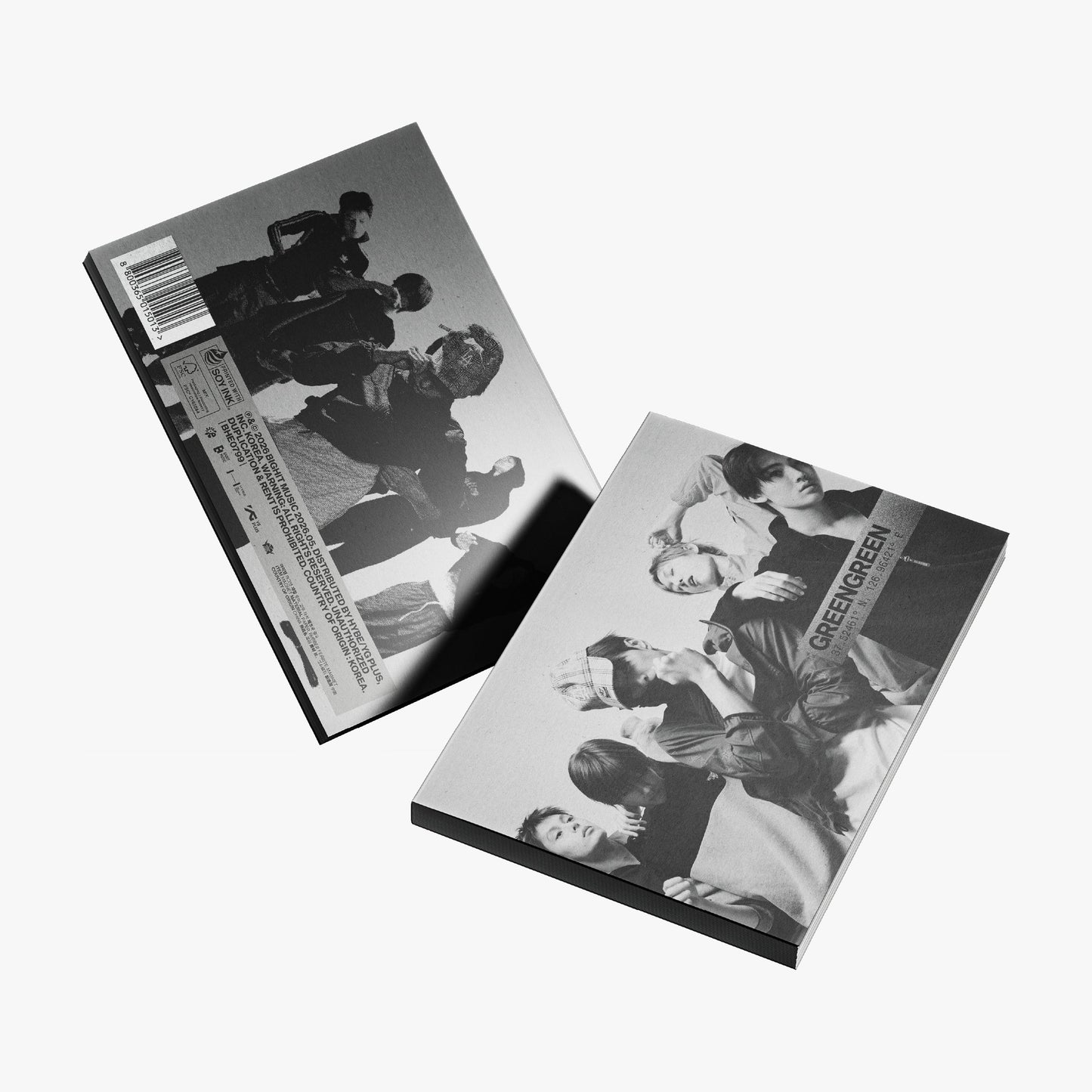 Two albums with labels on a white background for Cortis Green Green studio version