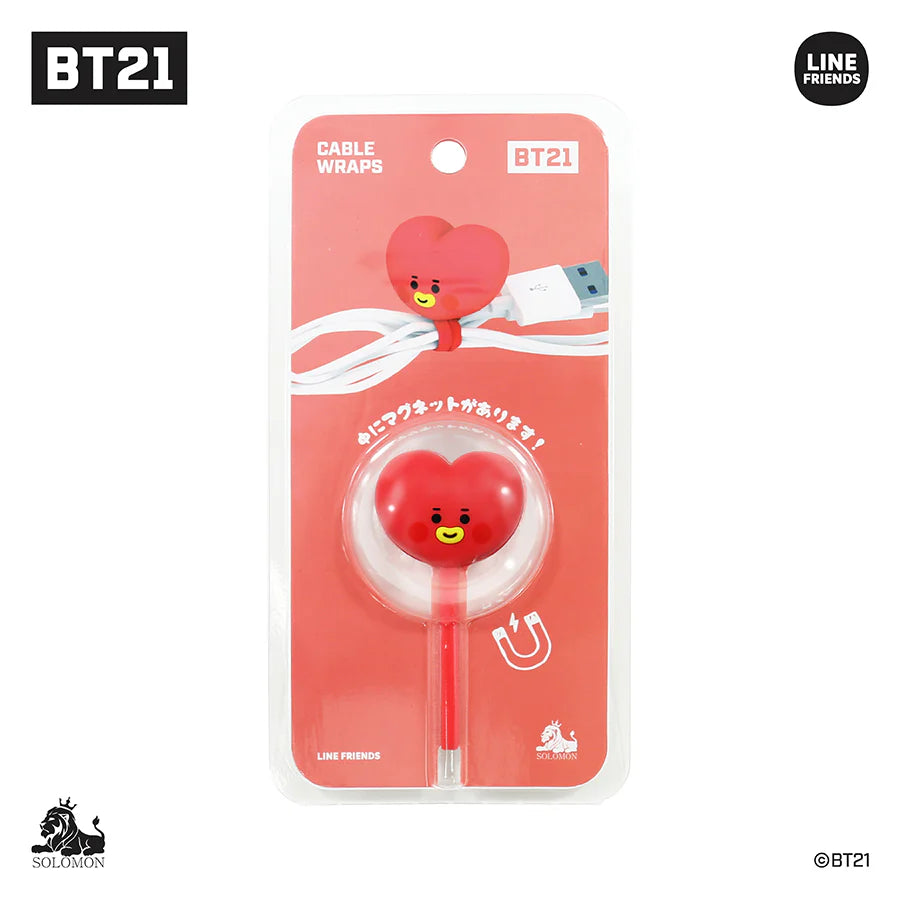 BTS BT21 cable wrap packaging with a Tata character design on an white background